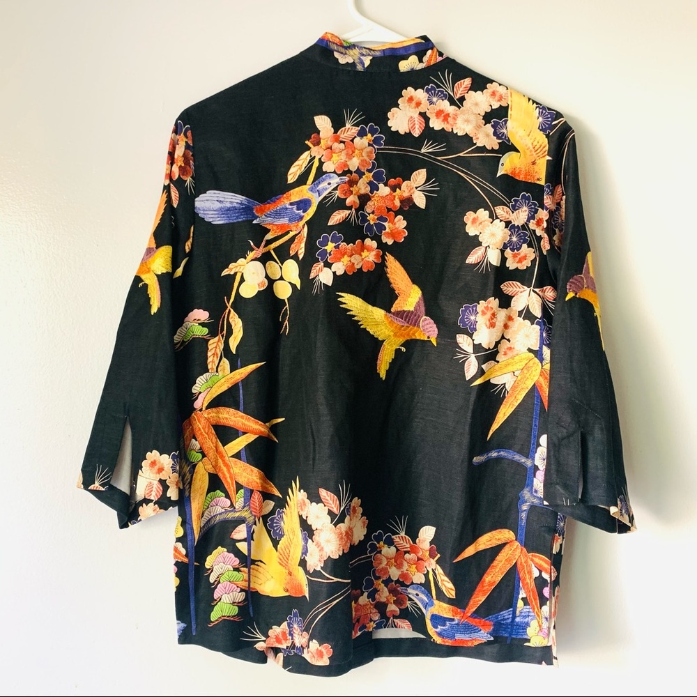 Citron Petite Oriental Bird Embroidered Button Top - Picture 6 of 7